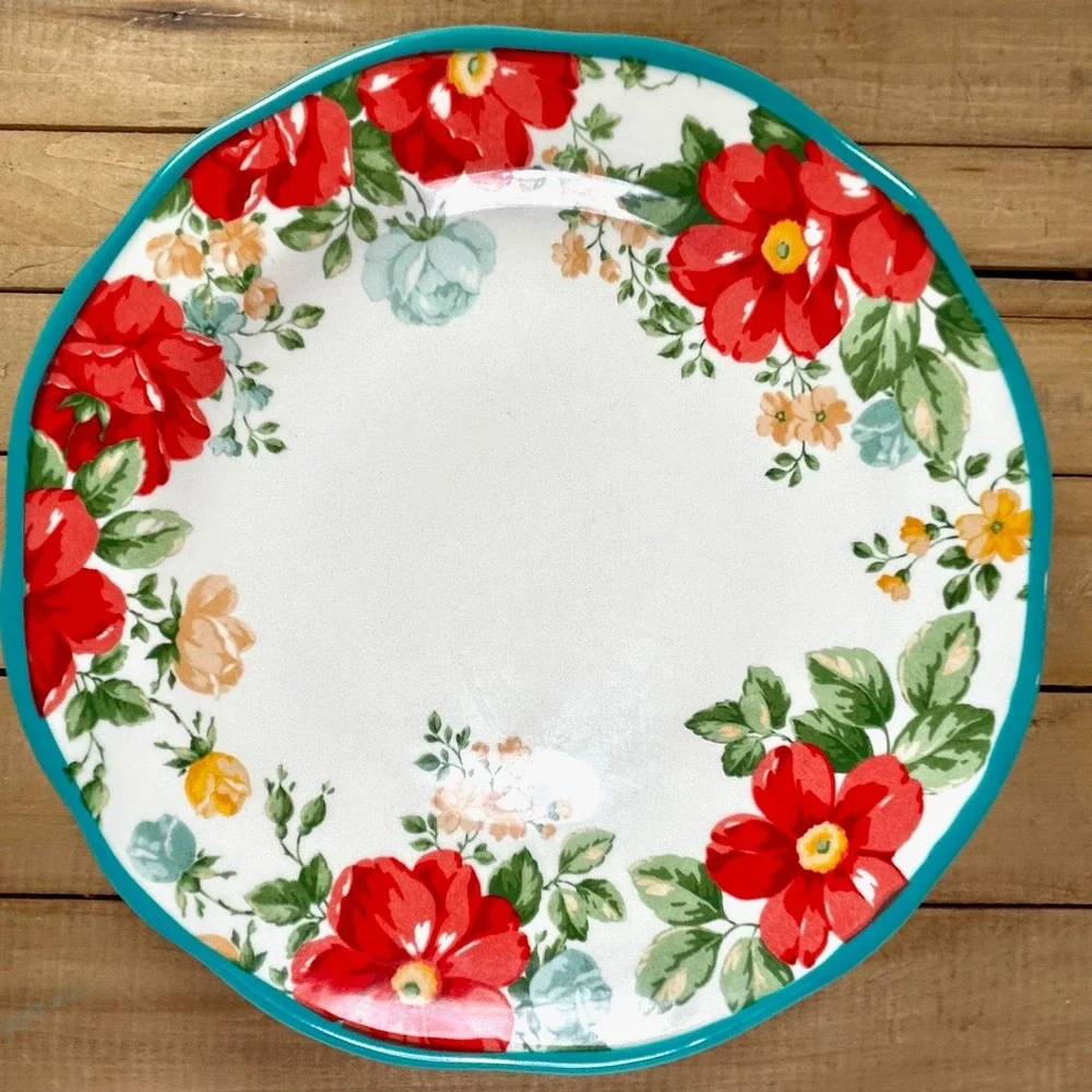 Set of 2 The Pioneer Woman Vintage Floral Teal Dinner Plates 10.5